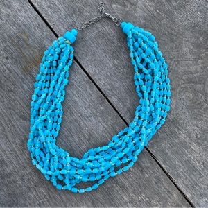 Vintage MULTI-STRAND necklace choker turquoise beaded beads twisted collar blue